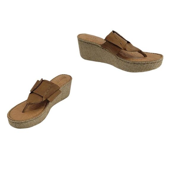 Born Marie Leather Slide On Platform Espadrille Basket Thong Sandals Tan Sz 10 - Picture 1 of 7